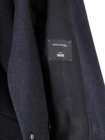 Tagliatore Notched Lapel Single-breasted Longline Jacket In Blue