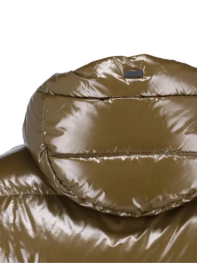 Herno Quilted Hooded Jacket Shiny Finish In Brown