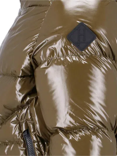 Herno Quilted Hooded Jacket Shiny Finish In Brown