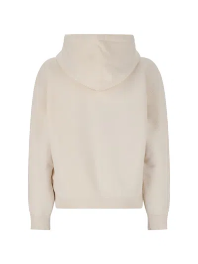 Jil Sander Drawstring Hoodie With Logo Print In Neutral