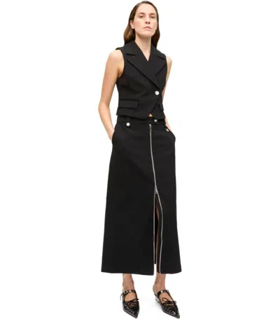 Ganni Tailored Black Gilet With Sharp Collar In Gray