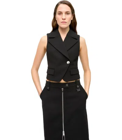 Ganni Tailored Black Gilet With Sharp Collar In Gray