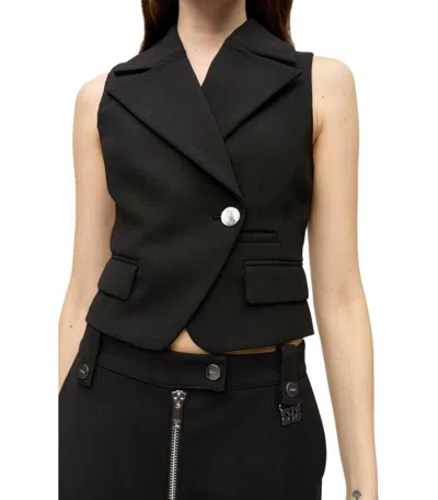 Ganni Tailored Black Gilet With Sharp Collar In Gray