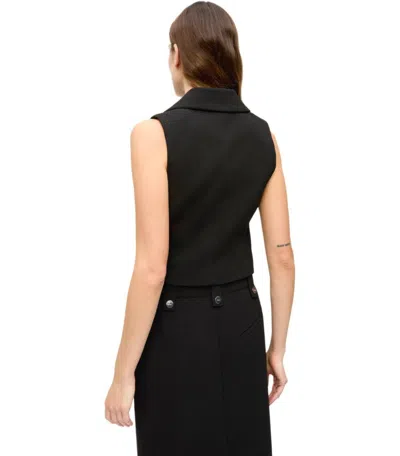 Ganni Tailored Black Gilet With Sharp Collar In Gray