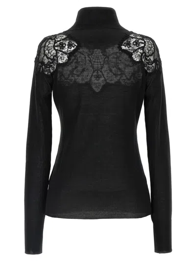 Ermanno Scervino Sheer Turtleneck Lace Sweater With Long Sleeves In Black