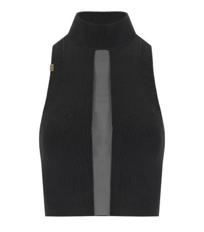 Elisabetta Franchi Black Top With Tulle In Black