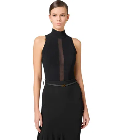 Elisabetta Franchi Black Top With Tulle In Black