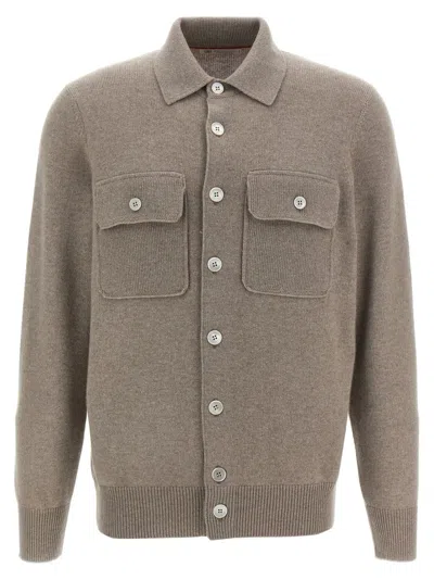 Brunello Cucinelli Cashmere Collared Design Cardigan In Green