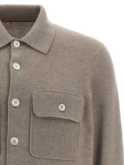 Brunello Cucinelli Cashmere Collared Design Cardigan In Green