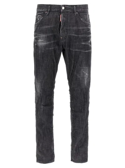 Dsquared2 Cool Gut Black Jeans With Belt Loops And Faded Effect In Denim Man