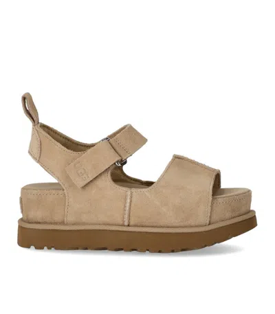 Ugg Womens Goldenstar Hi Suede Platform Sandals Beige Eur 40 / 7 Uk In Multi