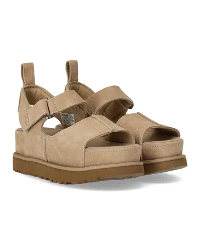 Ugg Womens Goldenstar Hi Suede Platform Sandals Beige Eur 40 / 7 Uk In Multi