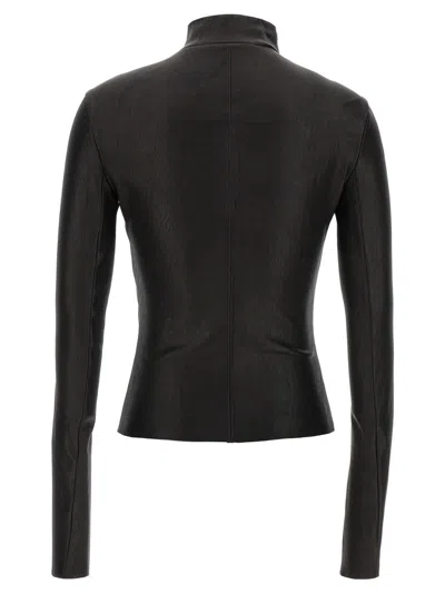 Rick Owens Asymmetric Black Stretch Leather Jacket In Black