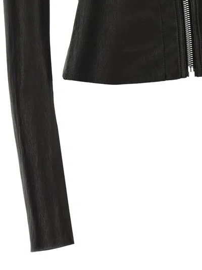 Rick Owens Asymmetric Black Stretch Leather Jacket In Black