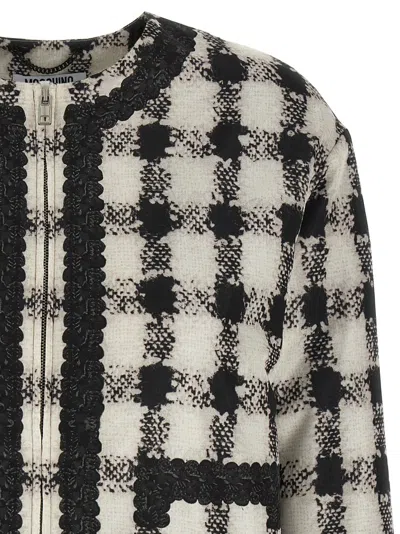 Moschino Short Jacket With All-over Texture Print In Neutral