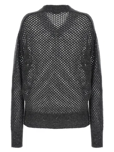 Brunello Cucinelli Rustic Dazzling Net Sweaters And Cardigans Gray In Black