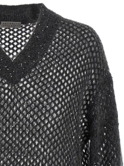 Brunello Cucinelli Rustic Dazzling Net Sweaters And Cardigans Gray In Black