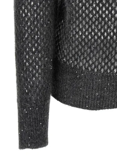 Brunello Cucinelli Rustic Dazzling Net Sweaters And Cardigans Gray In Black