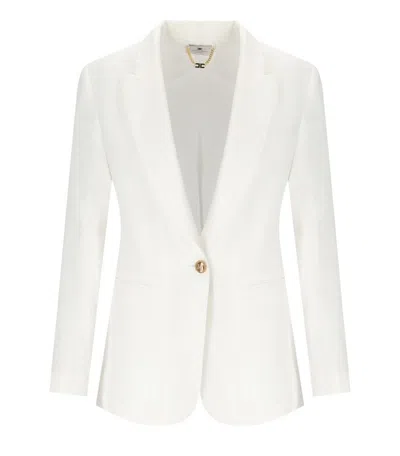 Elisabetta Franchi Ivory Linen Blend Single-breasted Jacket