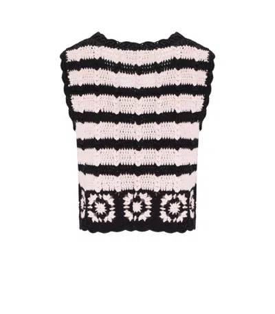Ganni Crocheted Organic Cotton Cardigan In Black