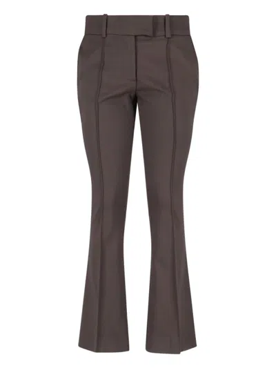 Attico High-waisted Bootcut Trousers With Silver Logo Detail In Gray