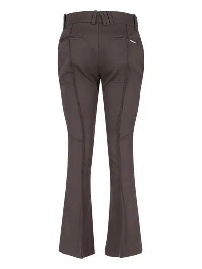 Attico High-waisted Bootcut Trousers With Silver Logo Detail In Gray