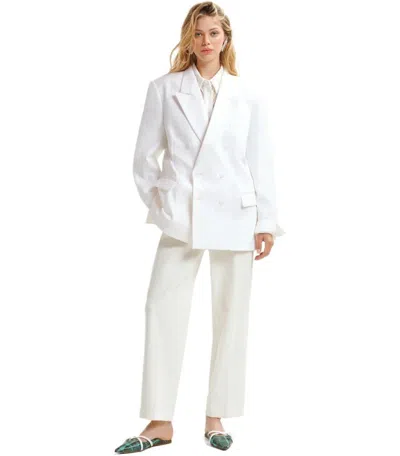 Essentiel Antwerp Hollow White Pinstriped Double-breasted Jacket In White