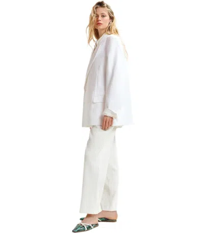 Essentiel Antwerp Hollow White Pinstriped Double-breasted Jacket In White
