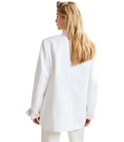 Essentiel Antwerp Hollow White Pinstriped Double-breasted Jacket In White