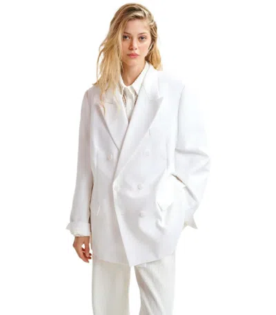 Essentiel Antwerp Hollow White Pinstriped Double-breasted Jacket In White