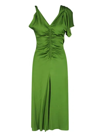 Victoria Beckham Asymmetrical Midi Dress With Rippled Detail In Green