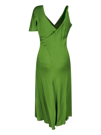 Victoria Beckham Asymmetrical Midi Dress With Rippled Detail In Green