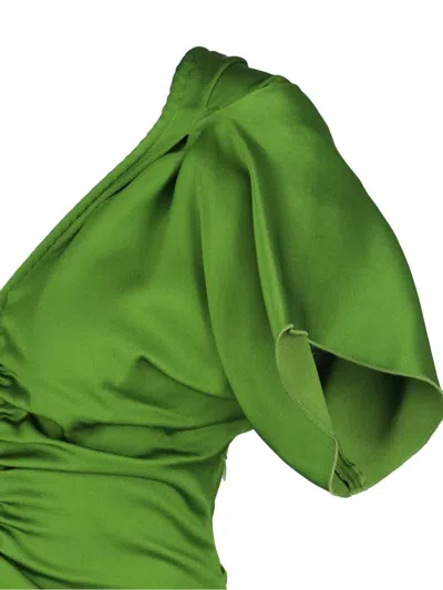 Victoria Beckham Asymmetrical Midi Dress With Rippled Detail In Green