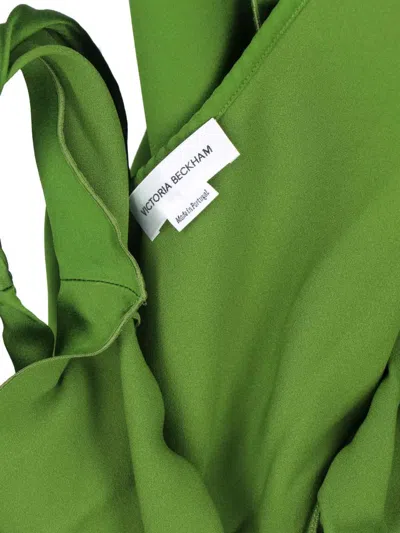 Victoria Beckham Asymmetrical Midi Dress With Rippled Detail In Green