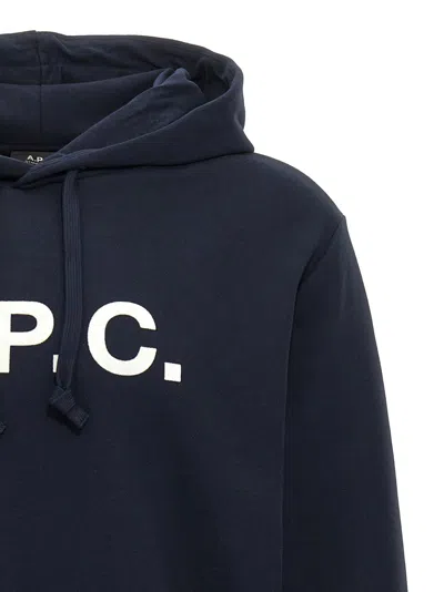 Apc A.p.c. Milo Hoodie With Flocked Logo Print In Blue