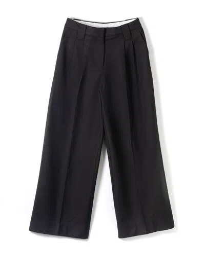 Ganni Mid Waist Black Cotton Trousers In Black