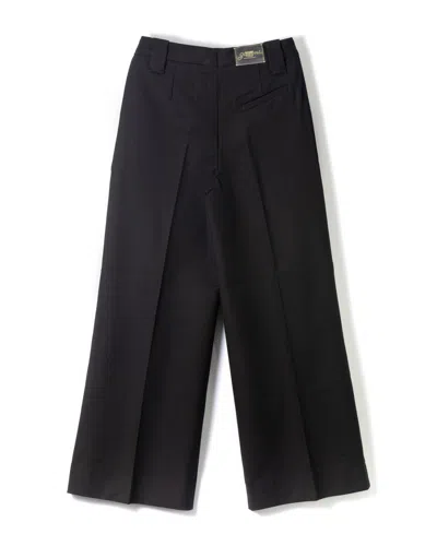 Ganni Mid Waist Black Cotton Trousers In Black
