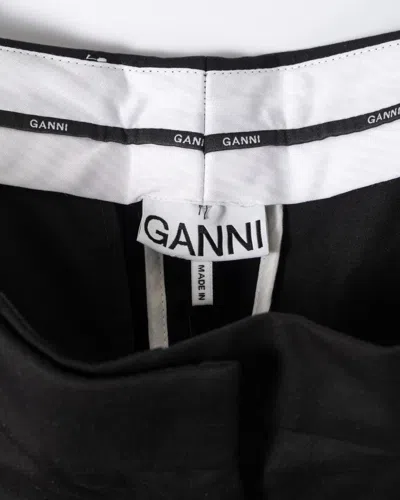 Ganni Mid Waist Black Cotton Trousers In Black
