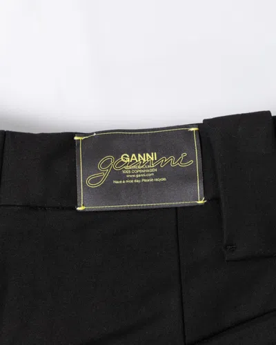 Ganni Mid Waist Black Cotton Trousers In Black