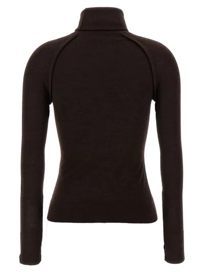 Victoria Beckham Brown Turtleneck Sweater With Logo Patch On The Sleeve In Cotton Blend Woman In Black