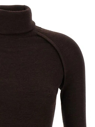 Victoria Beckham Brown Turtleneck Sweater With Logo Patch On The Sleeve In Cotton Blend Woman In Black