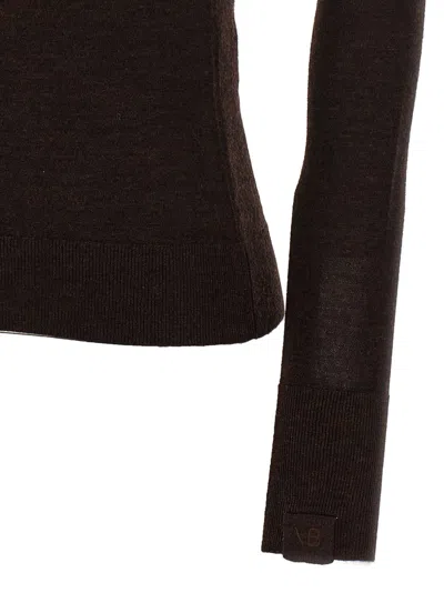 Victoria Beckham Brown Turtleneck Sweater With Logo Patch On The Sleeve In Cotton Blend Woman In Black