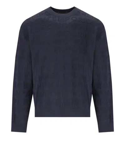 Emporio Armani Logo Wool Sweater In Blue