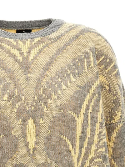 Etro 'paisley' Crew Neck Oversized Jacquard Sweater In Gray