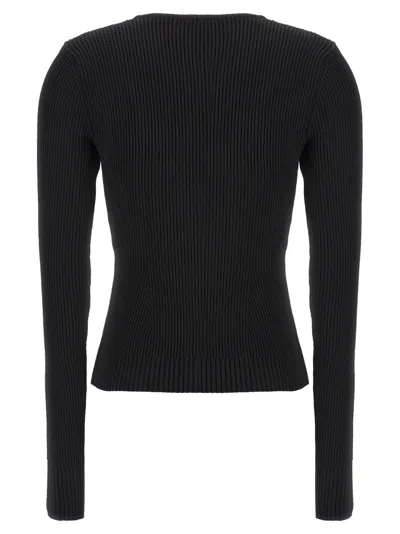 Magda Butrym Ribbed Viscose-blend Sweater With Sculptural Chest Detail In Black