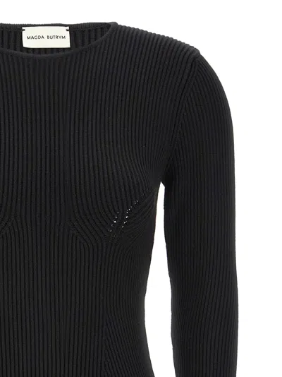 Magda Butrym Ribbed Viscose-blend Sweater With Sculptural Chest Detail In Black