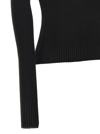 Magda Butrym Ribbed Viscose-blend Sweater With Sculptural Chest Detail In Black