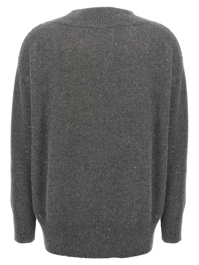 Brunello Cucinelli V-neck Cashmere And Silk Blend Sweater In Gray
