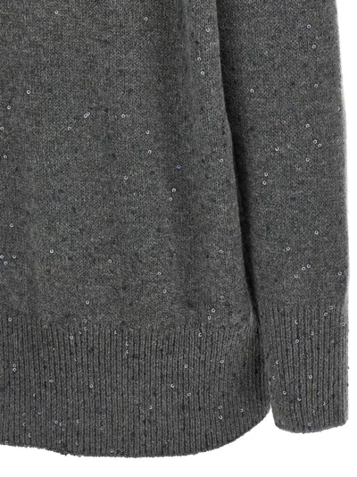 Brunello Cucinelli V-neck Cashmere And Silk Blend Sweater In Gray