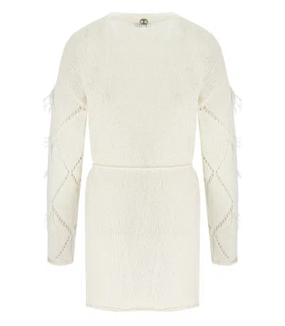 Twinset Twin-set Off-white Cardigan With Feathers